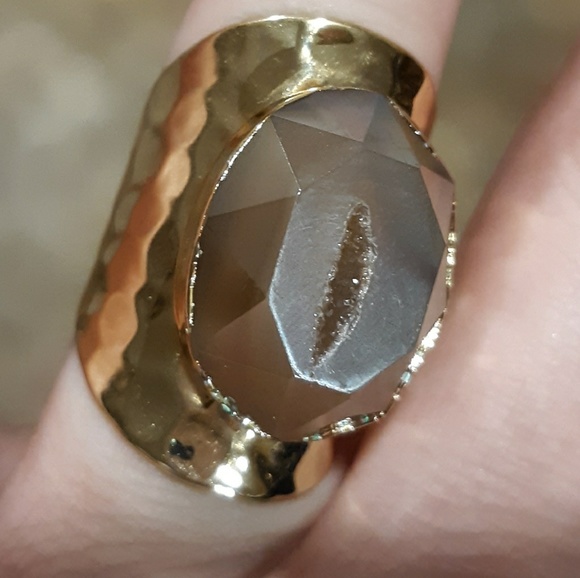 New Titanium Window Druzy Adjustable Gold Ring. - Picture 7 of 8